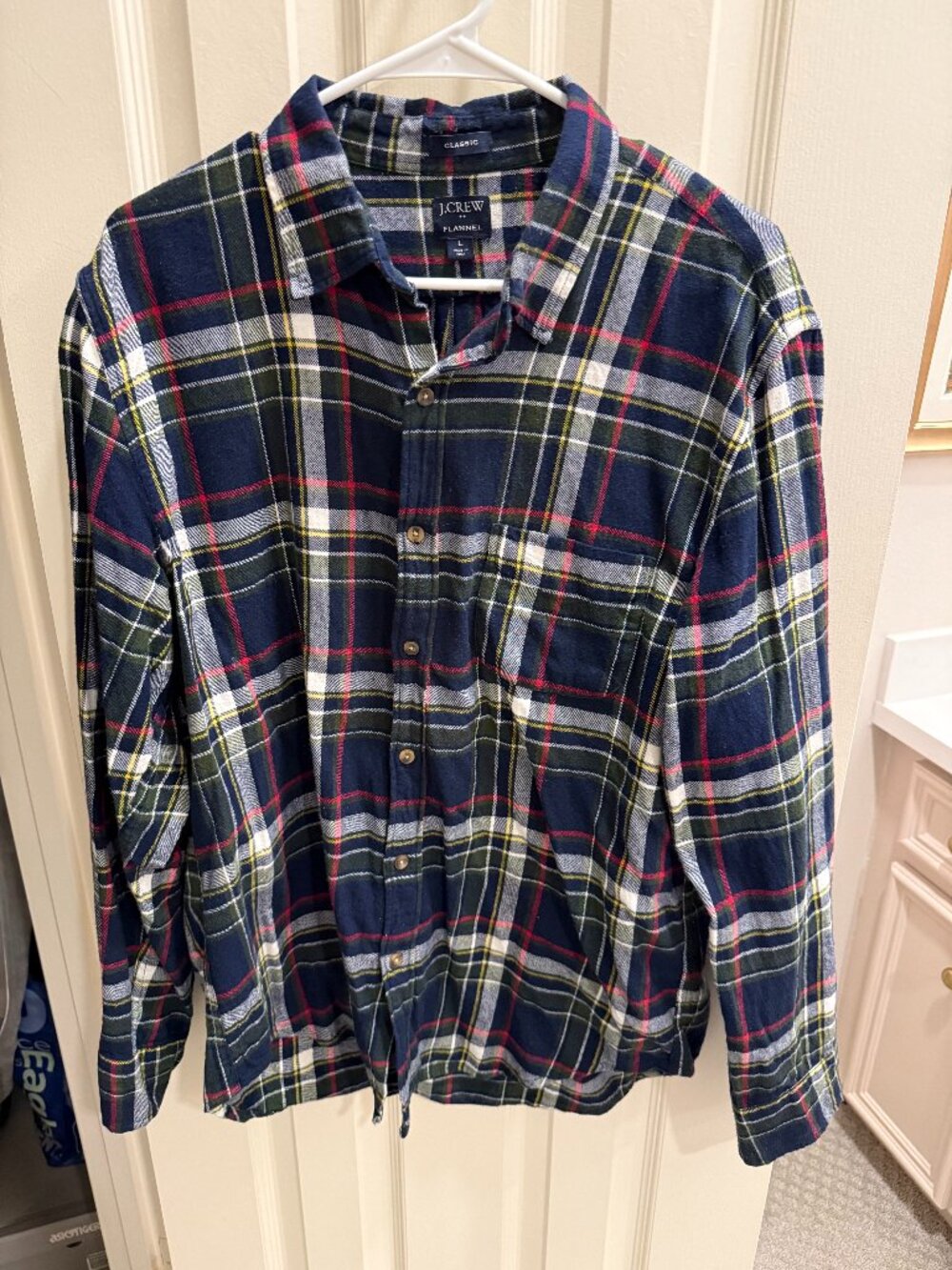 J.Crew Men's Large Classic Flannel Shirt Navy Green Tartan Plaid